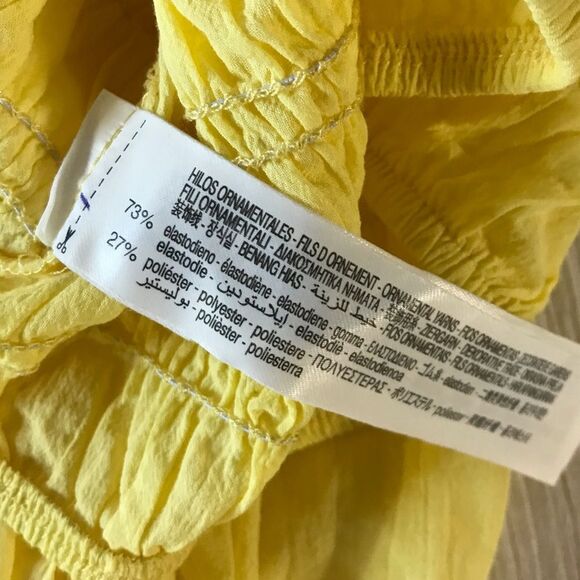Bershka Yellow Longsleeve Pintuck Cropped Off Shoulder Cottagecore Size Small - Picture 6 of 6